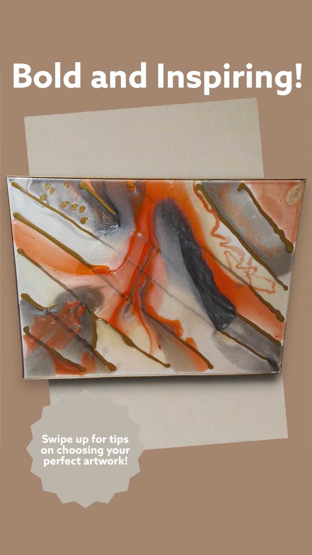 3D Abstract Canvas Painting, Orange Gold Grey White, 18x24 Hand-Designed Artwork