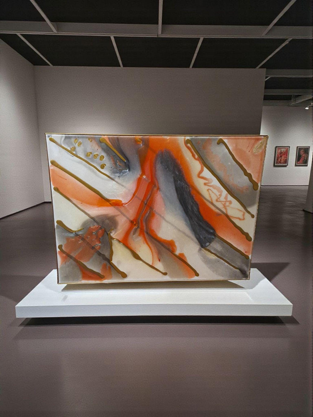 3D Abstract Canvas Painting, Orange Gold Grey White, 18x24 Hand-Designed Artwork