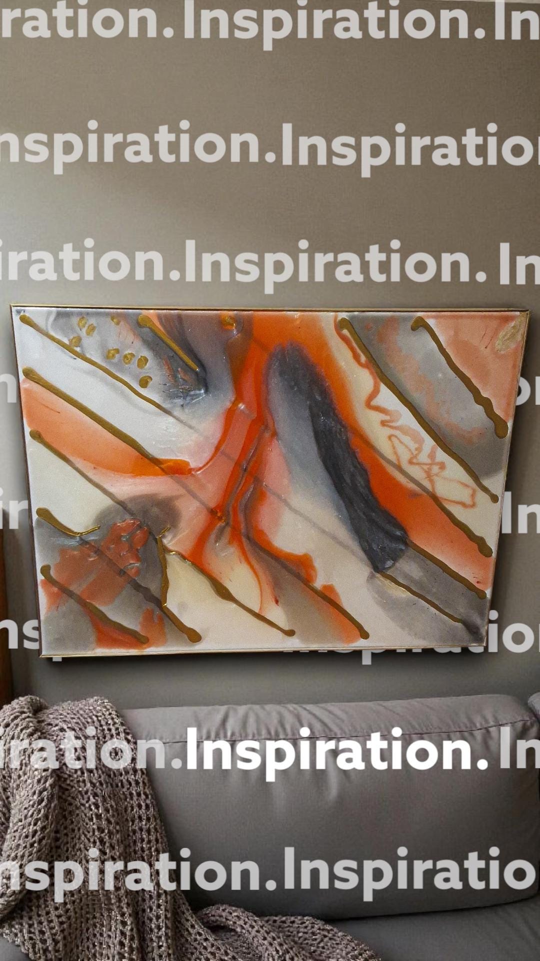 3D Abstract Canvas Painting, Orange Gold Grey White, 18x24 Hand-Designed Artwork
