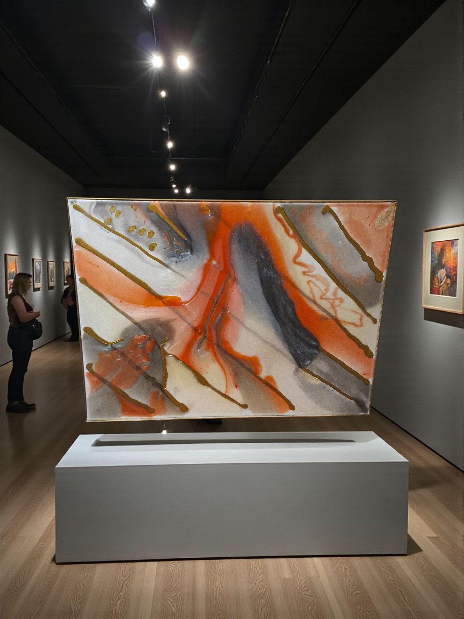 3D Abstract Canvas Painting, Orange Gold Grey White, 18x24 Hand-Designed Artwork