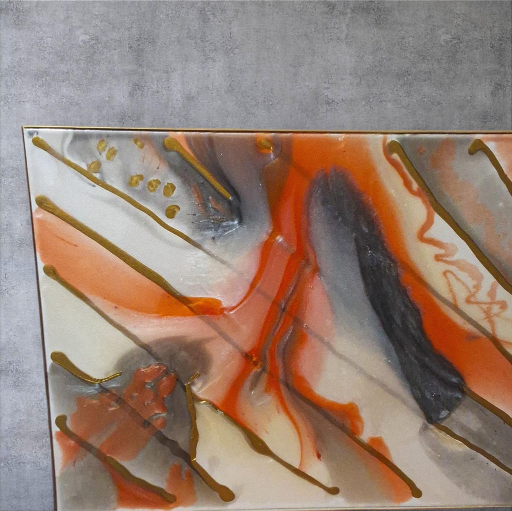 3D Abstract Canvas Painting, Orange Gold Grey White, 18x24 Hand-Designed Artwork