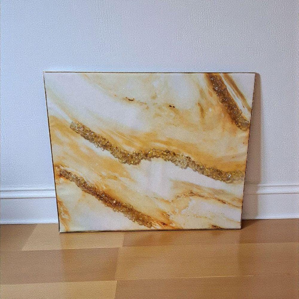 3D Abstract Canvas Art, Gold Crystallized Decor (16x20 Inches)