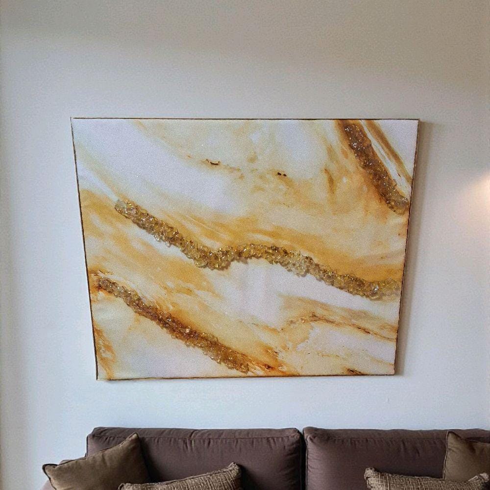 3D Abstract Canvas Art, Gold Crystallized Decor (16x20 Inches)
