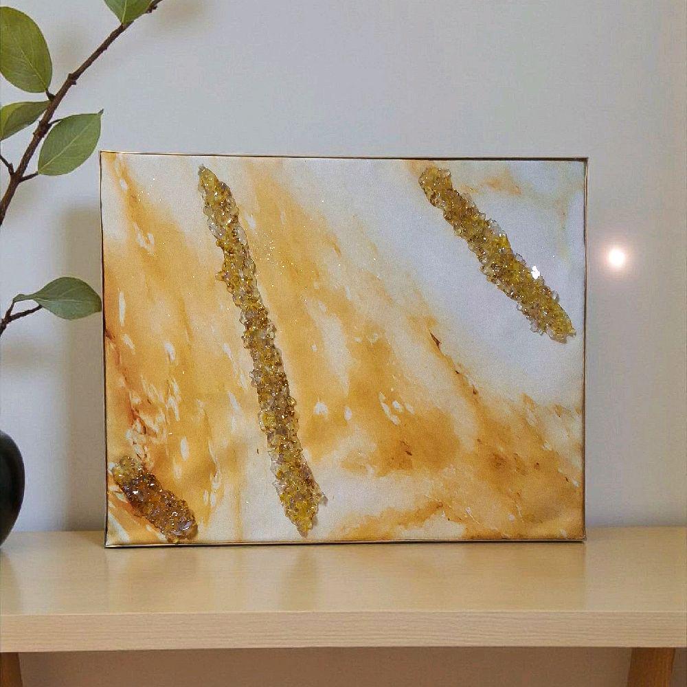 3D Abstract Canvas Art, Yellow White Gold Crystallized Decor (16x20 inches)
