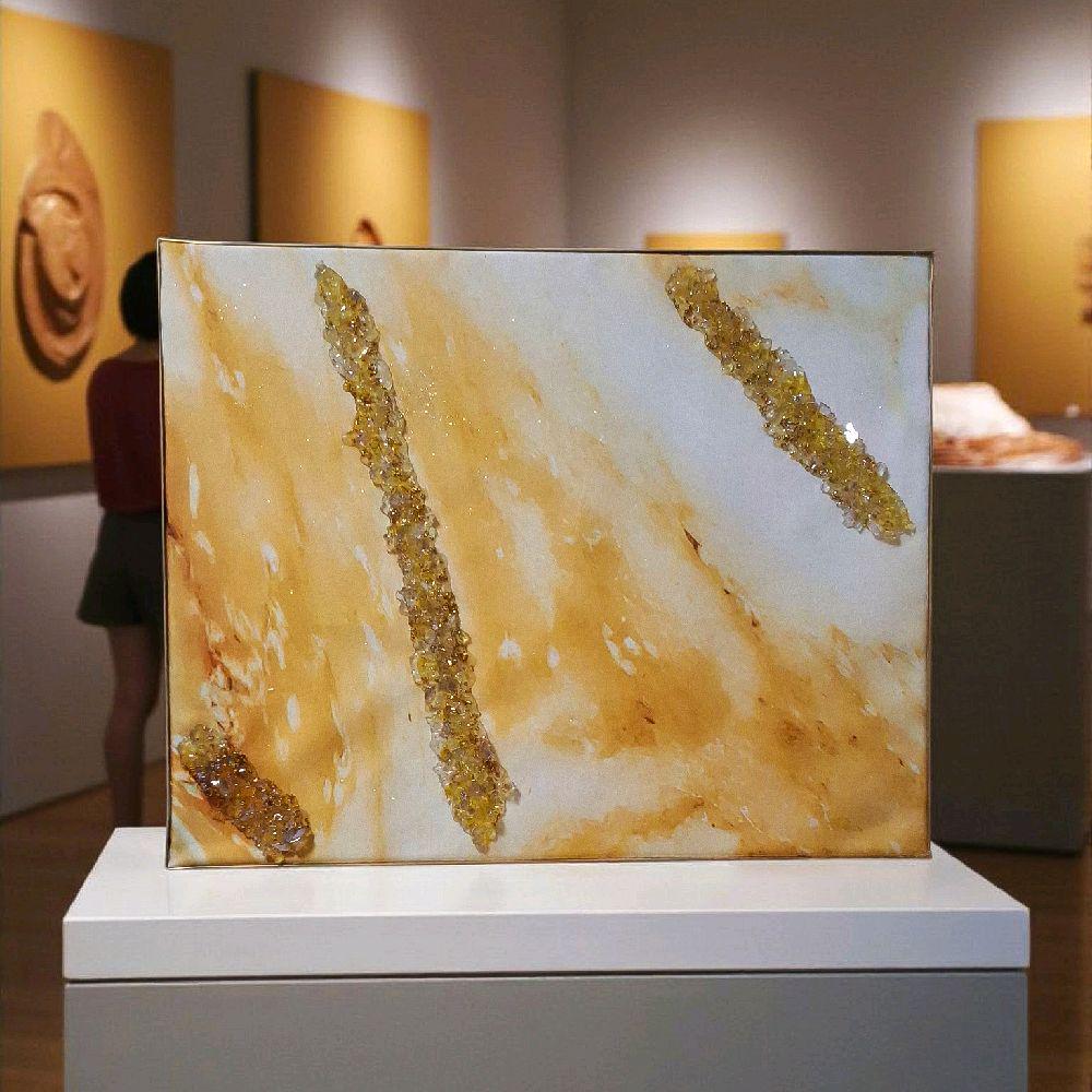 3D Abstract Canvas Art, Yellow White Gold Crystallized Decor (16x20 inches)