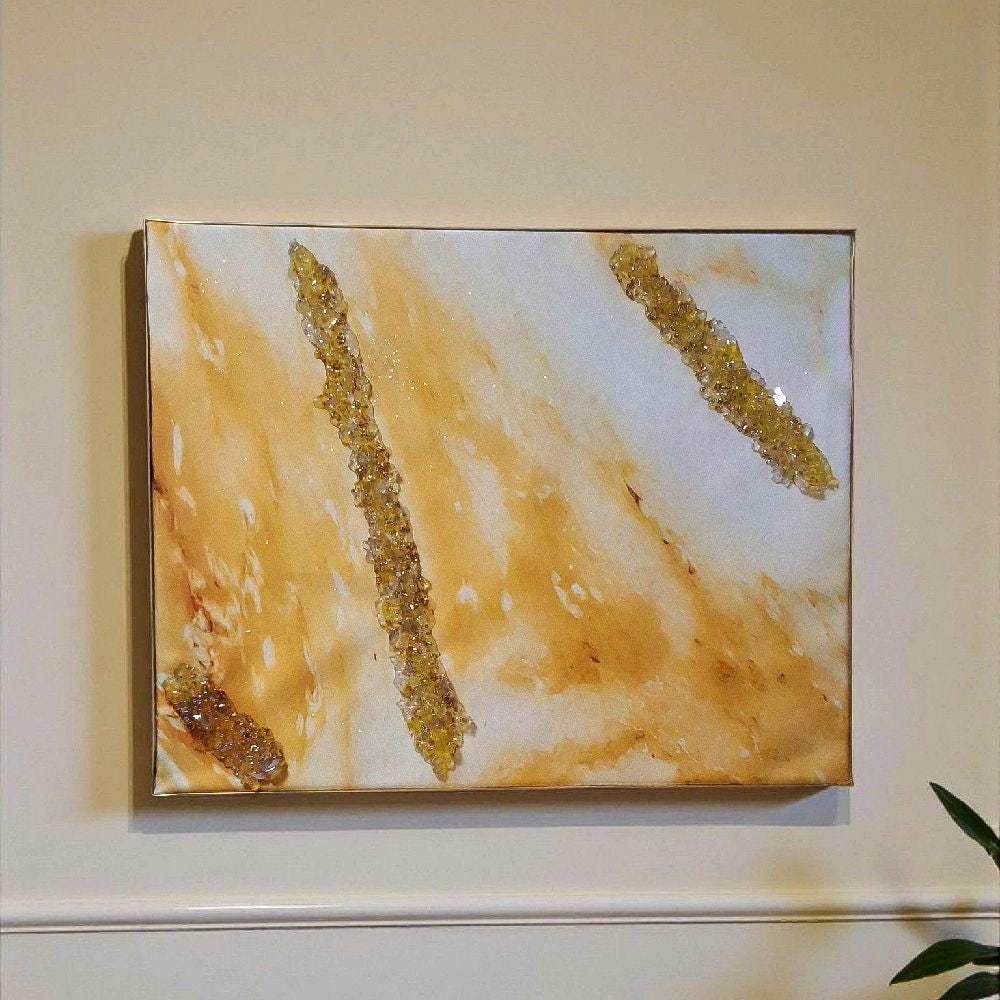 3D Abstract Canvas Art, Yellow White Gold Crystallized Decor (16x20 inches)