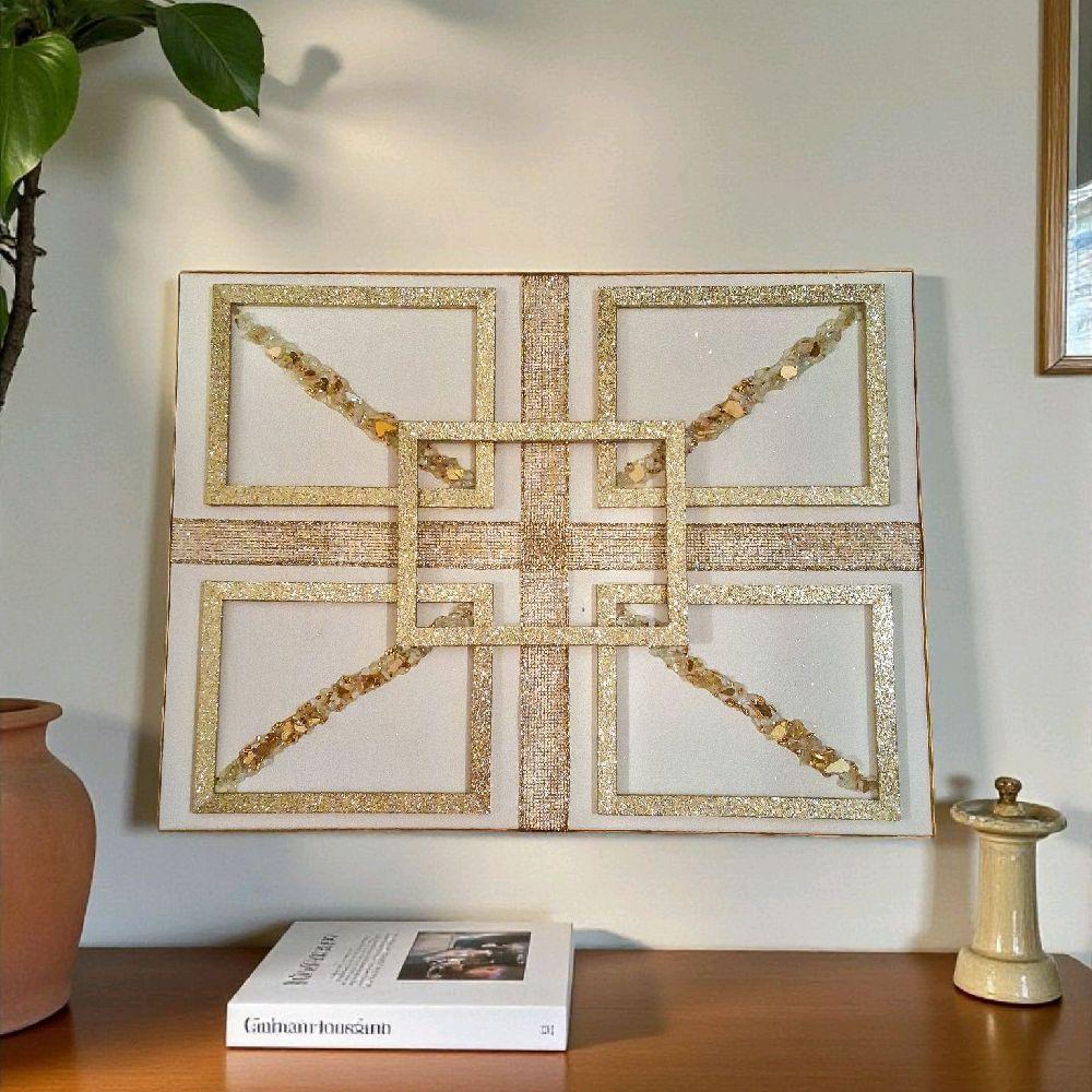 3D Gold Crystallized Abstract Artwork - Elegant Geometric Decor (18x24)