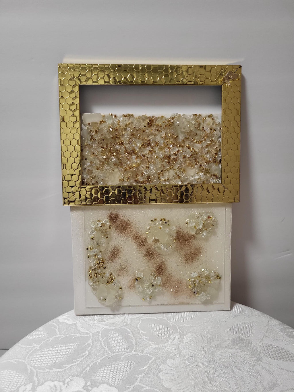 Hand-Designed Gold Crystallized 3D Abstract Artwork Size 6x11