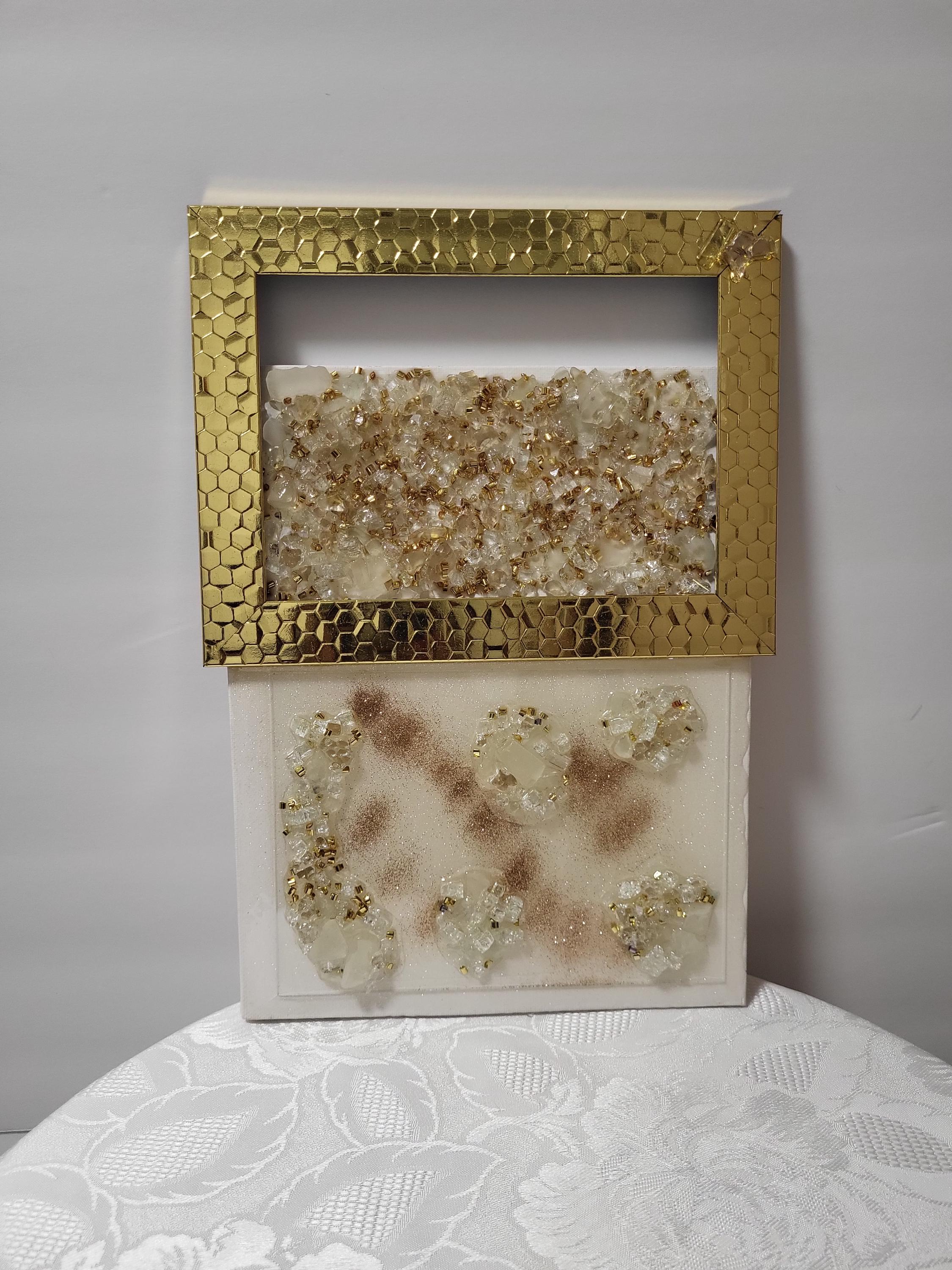 Hand-Designed Gold Crystallized 3D Abstract Artwork Size 6x11