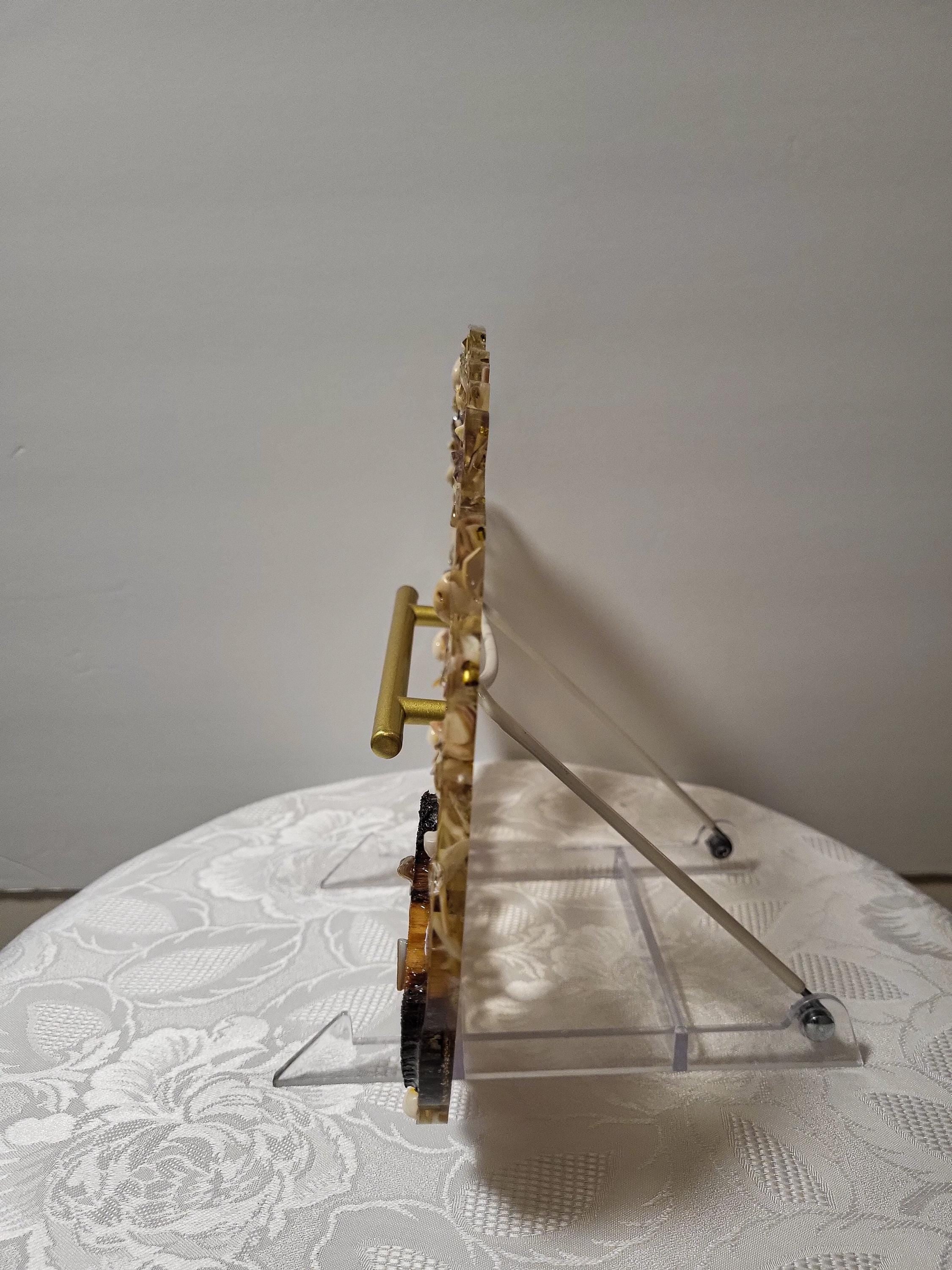 Resin Floral Tray with Crushed Glass - Brown Earth Tone Decor