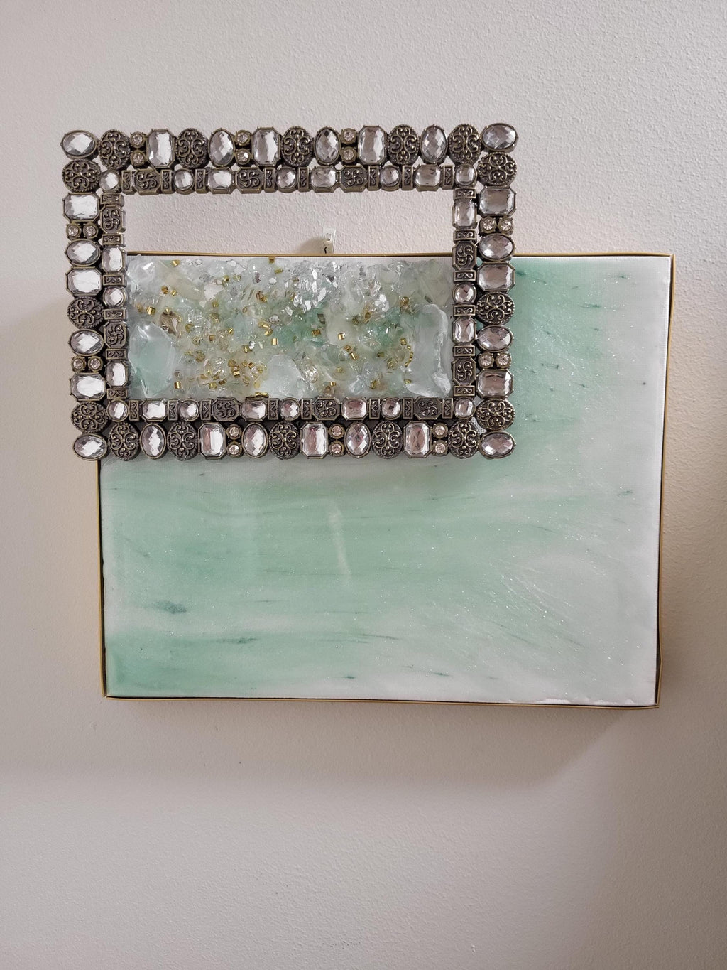 Aqua Green Crystallized 3D Artwork with Gold Frame