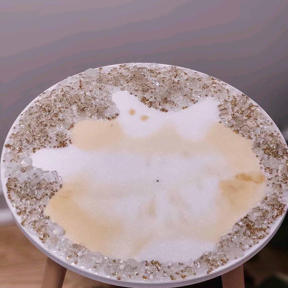 Crystalized Resin Table: Yellow Gold & Metallic White, Glam Home Decor