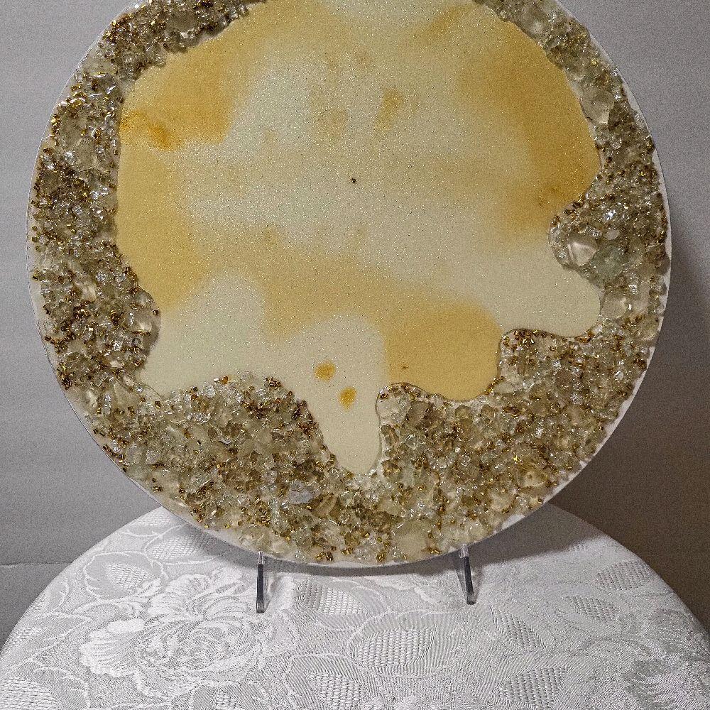 Crystalized Resin Table: Yellow Gold & Metallic White, Glam Home Decor