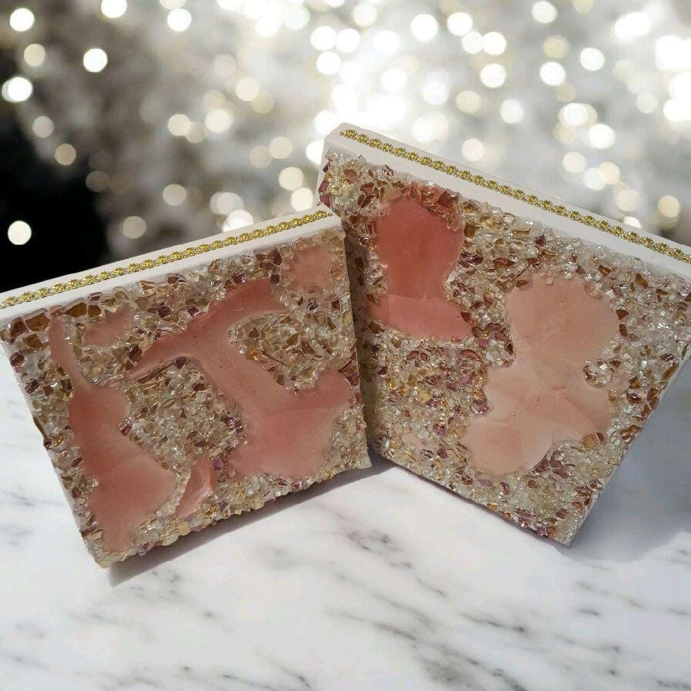 3D Rose Crystal Resin Artwork: Elegant Home Decor. Size 12x12 and 10x10, SET OF 2
