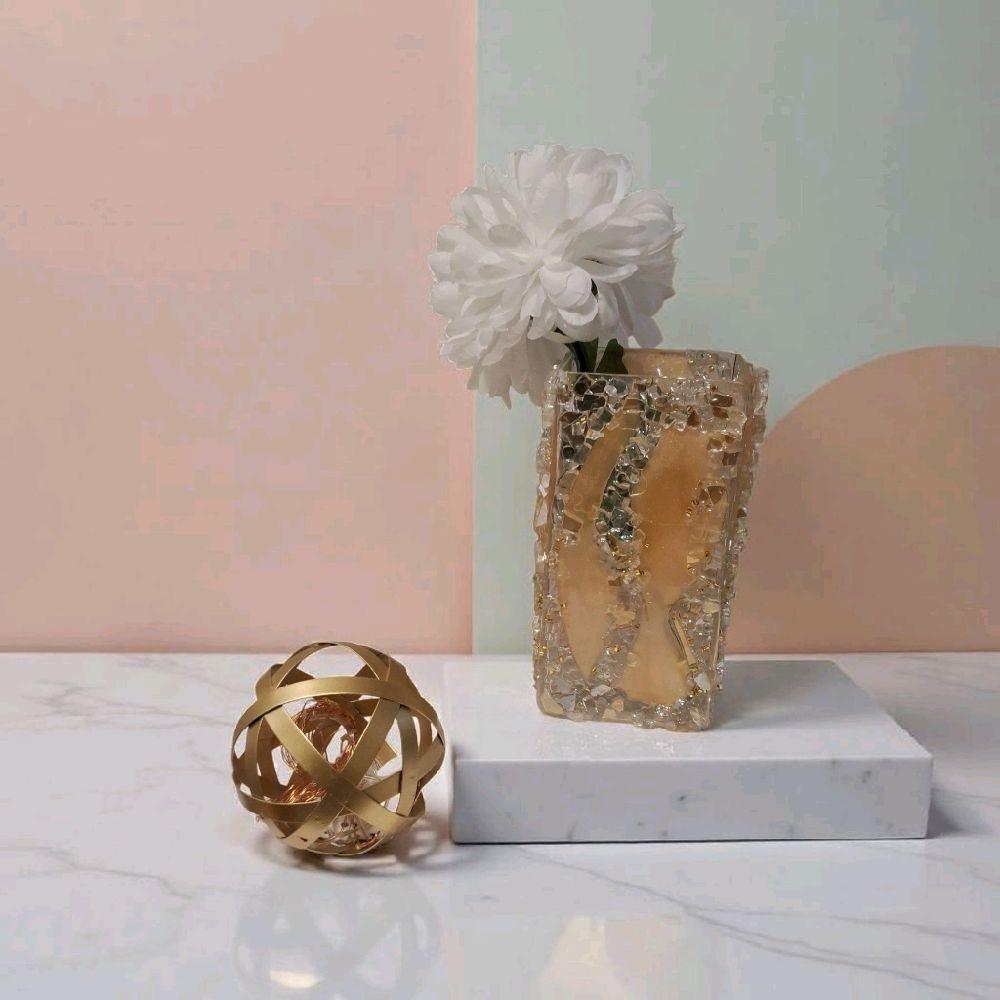 Glam Golden Peach Crystallized Vase – Elegant 3D Home Decor