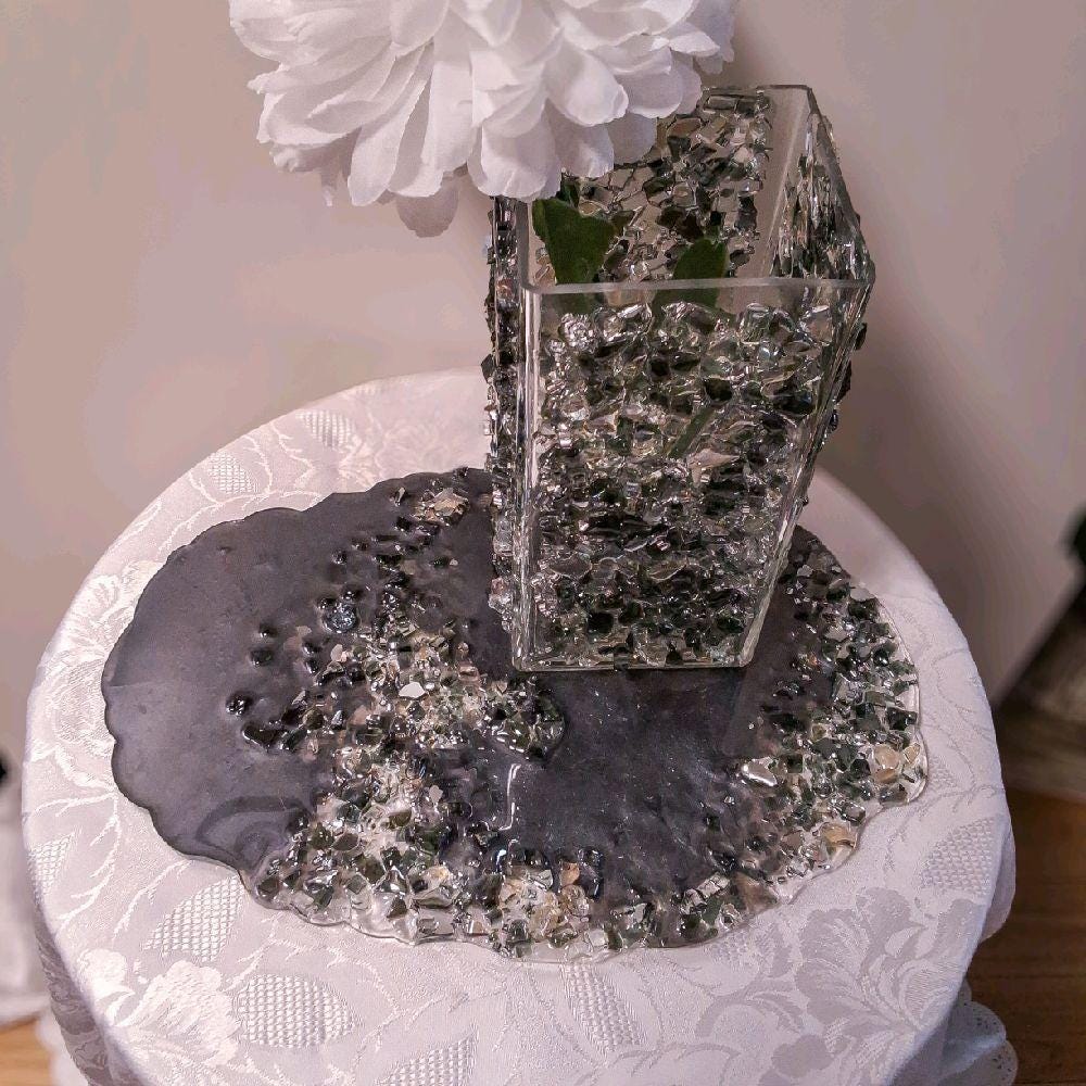 Black Crystallized Glass Vase - Glam Square Flower Display
