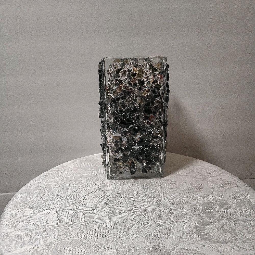 Black Crystallized Glass Vase - Glam Square Flower Display