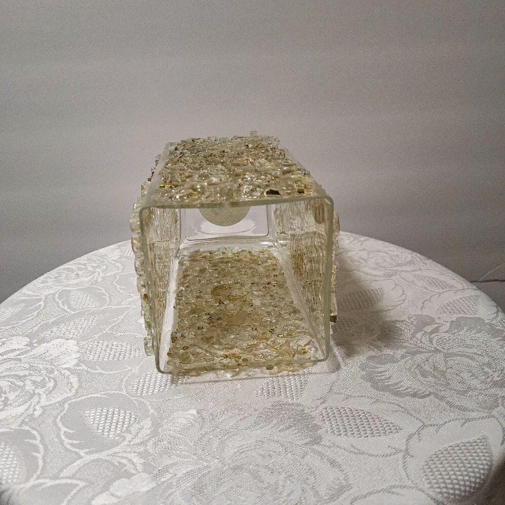 Gold Crystallized Square Glass Vase, Sophisticated Home Decor