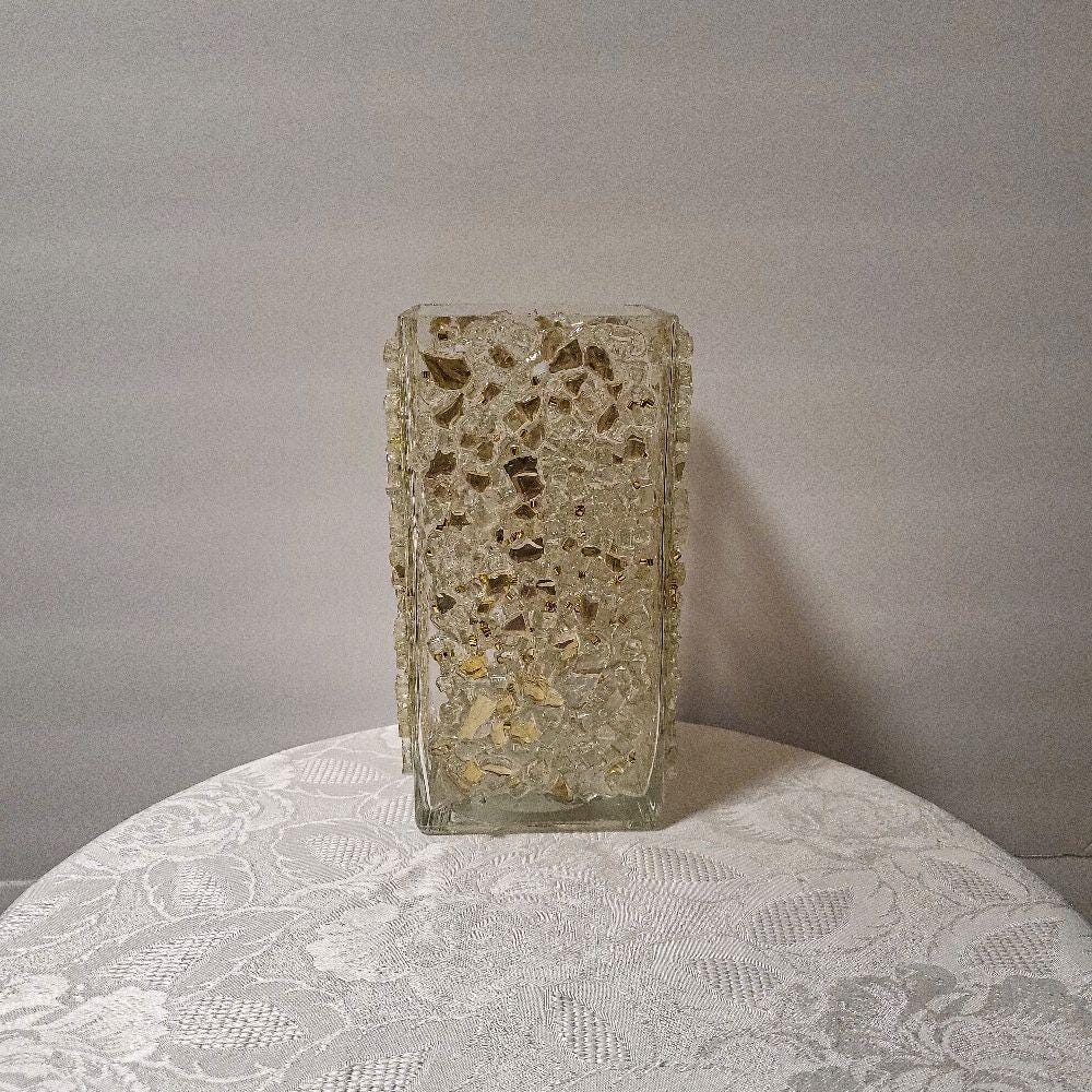 Gold Crystallized Square Glass Vase, Sophisticated Home Decor
