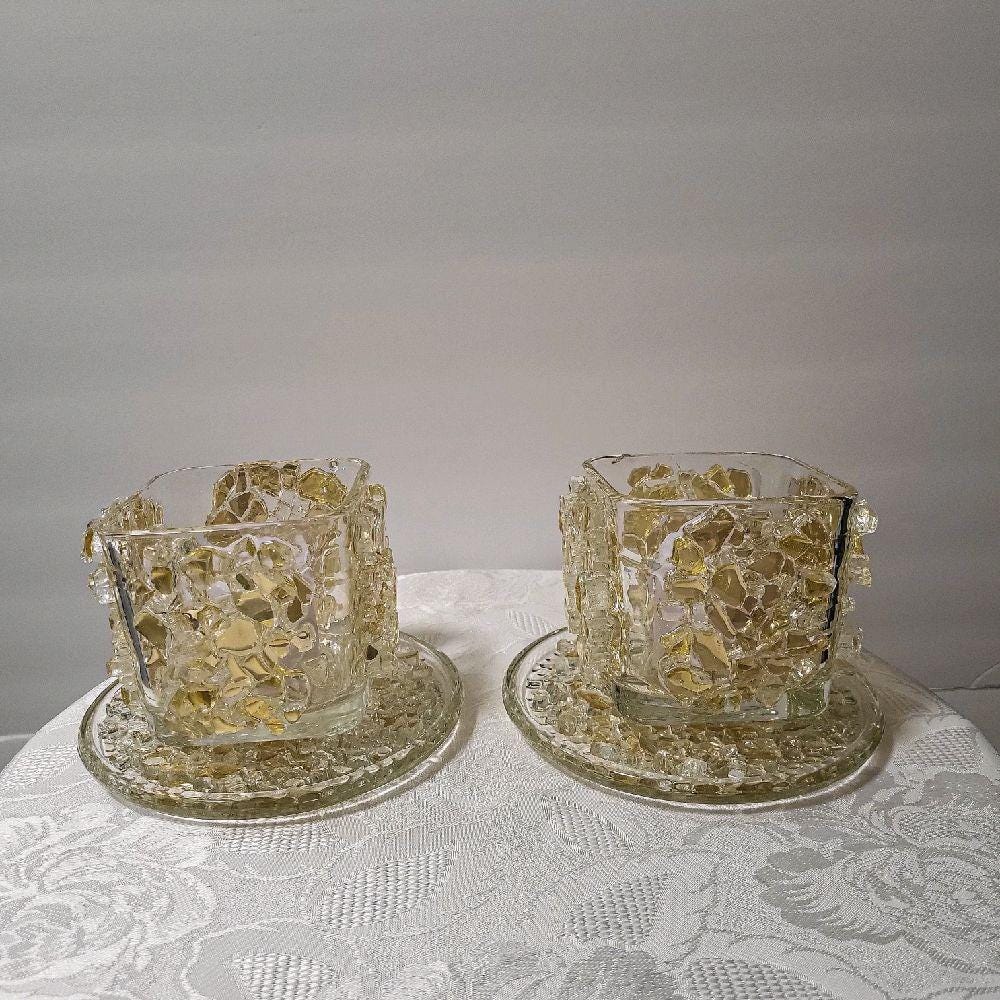 Handcrafted Gold Colored Crystal Votive Candle Holders (Set of 2)