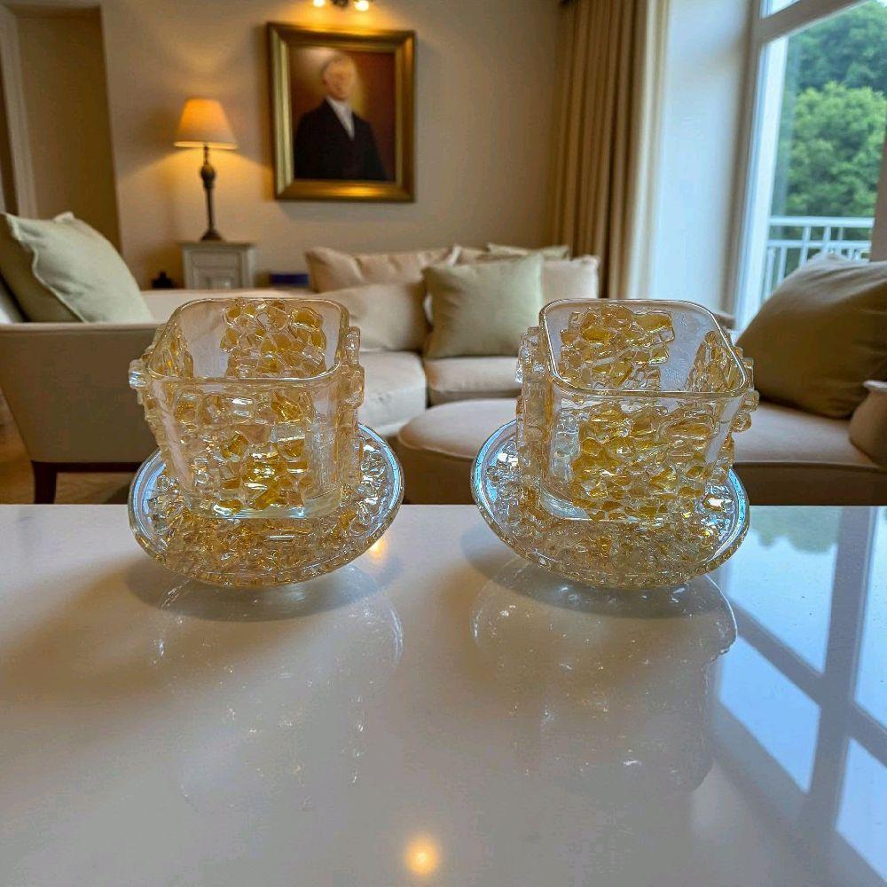 Handcrafted Gold Colored Crystal Votive Candle Holders (Set of 2)