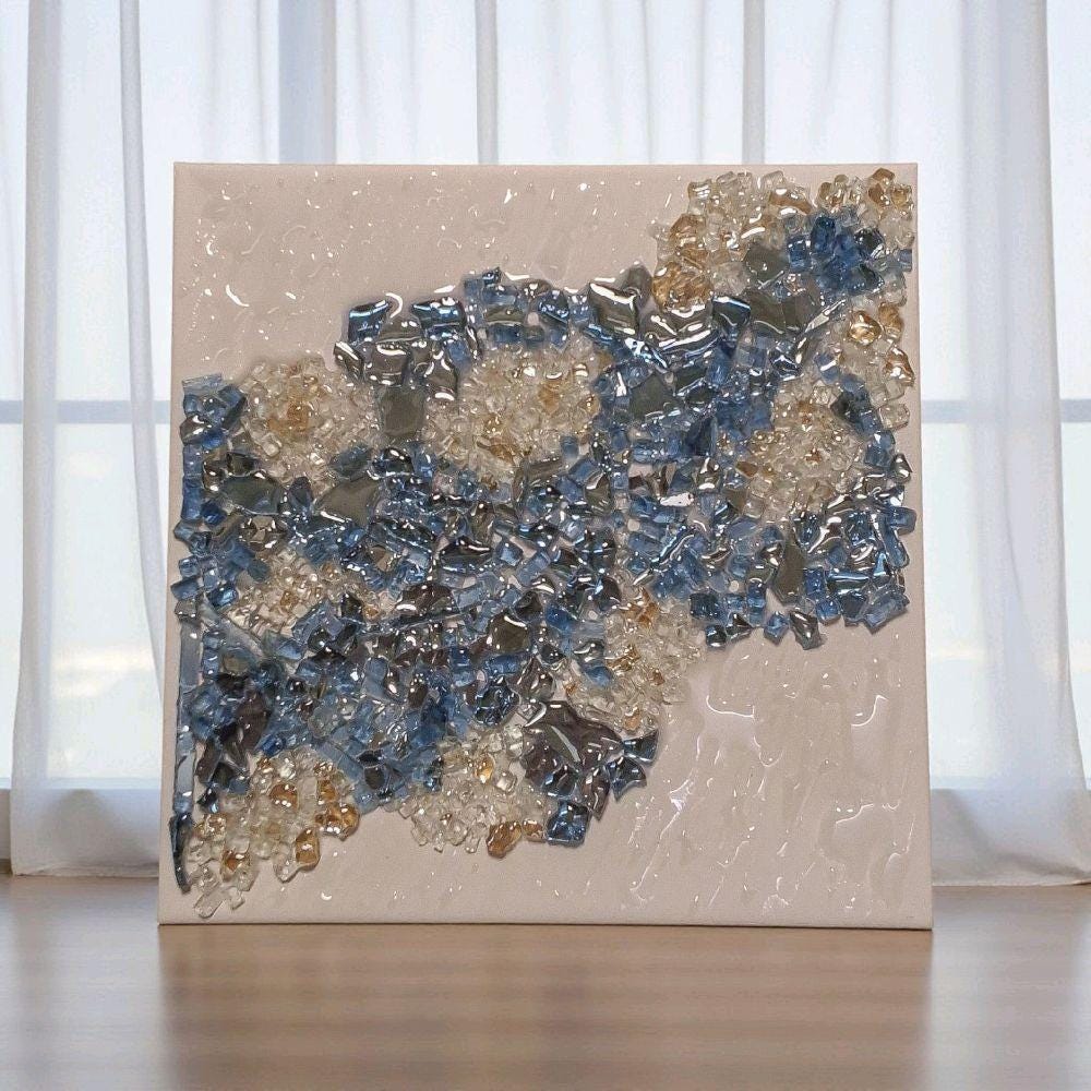 3D Crystal Resin Artwork – Blue and Clear Home Decor (10x10)