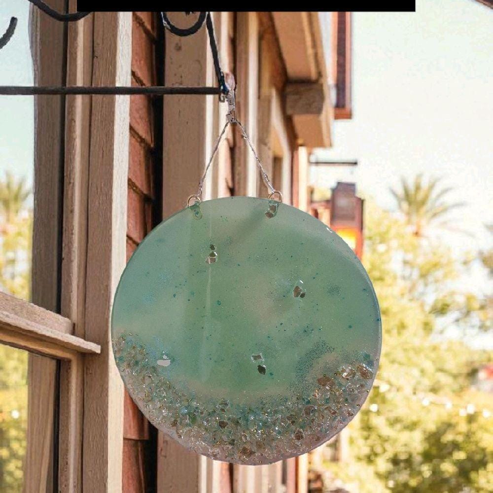 Hand-Designed Elegant 3D Home Decor Collection Aquamarine Green with Crystals 12x12 Size for Hanging