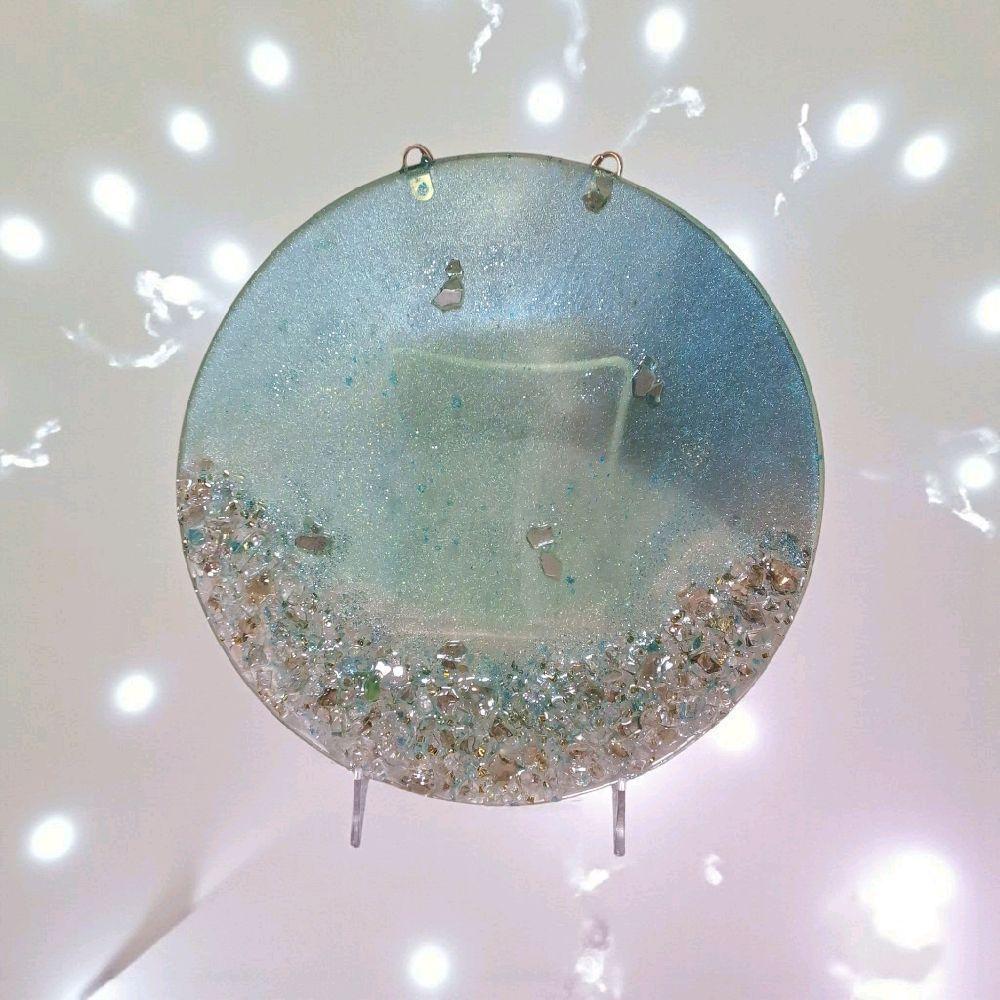 Hand-Designed Elegant 3D Home Decor Collection Aquamarine Green with Crystals 12x12 Size for Hanging