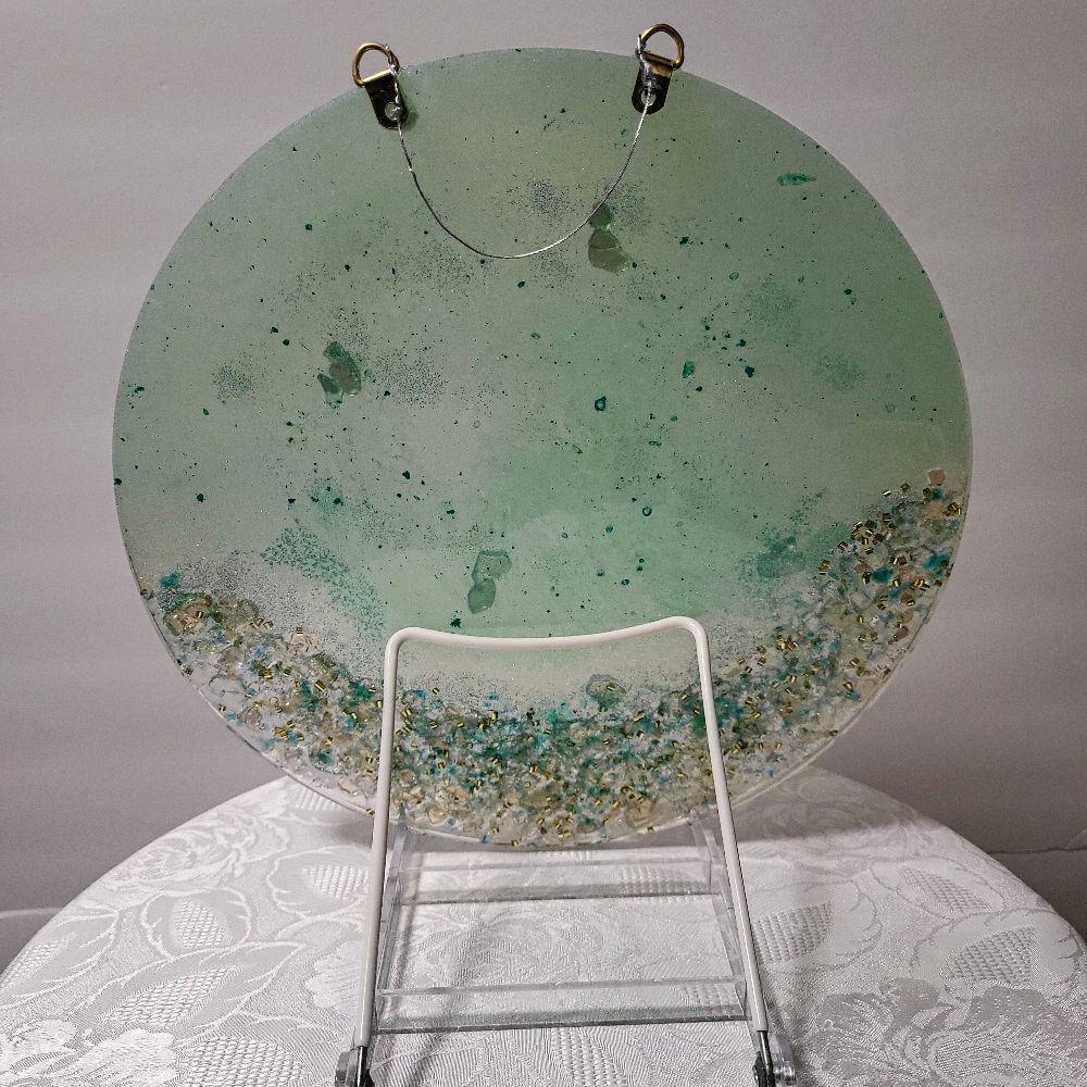 Hand-Designed Elegant 3D Home Decor Collection Aquamarine Green with Crystals 12x12 Size for Hanging