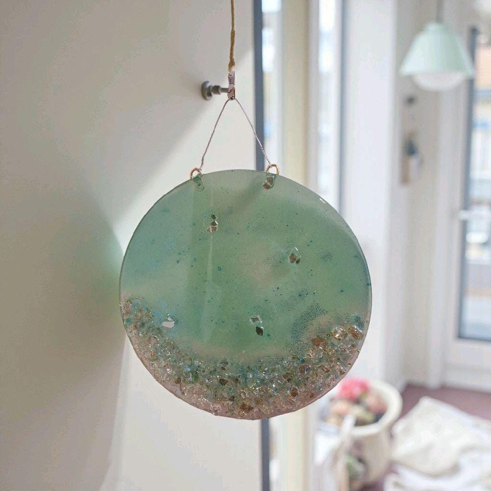 Hand-Designed Elegant 3D Home Decor Collection Aquamarine Green with Crystals 12x12 Size for Hanging