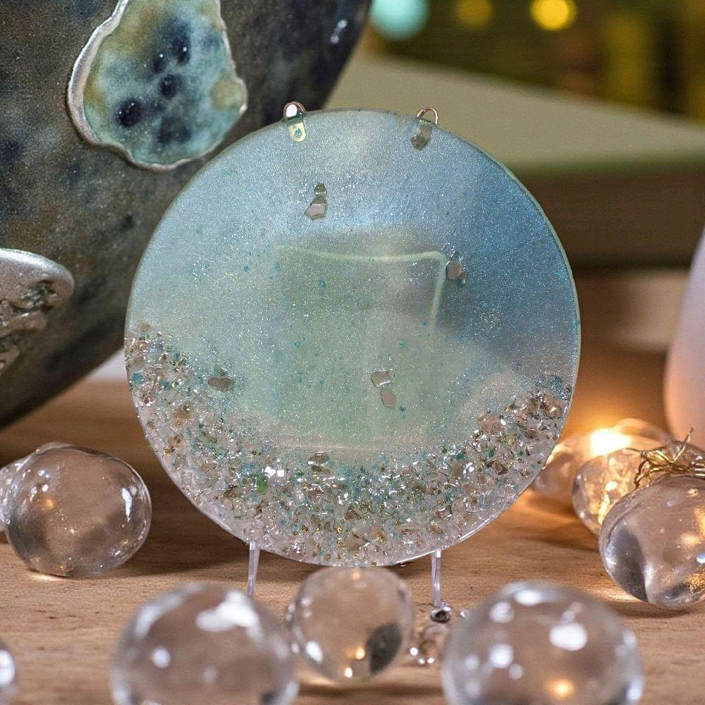 Hand-Designed Elegant 3D Home Decor Collection Aquamarine Green with Crystals 12x12 Size for Hanging