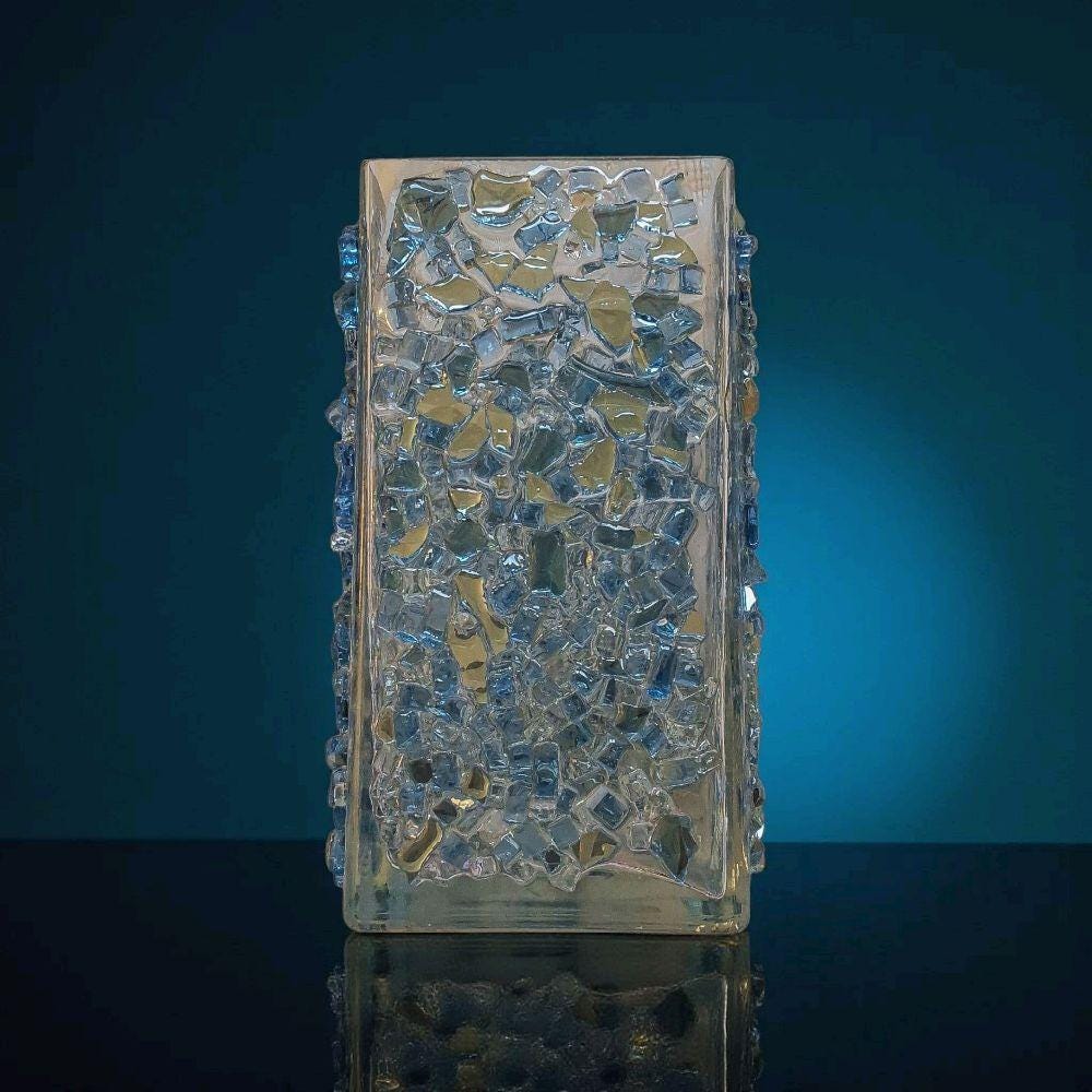 Blue Crystallized Glass Vase, Square Glam Decor