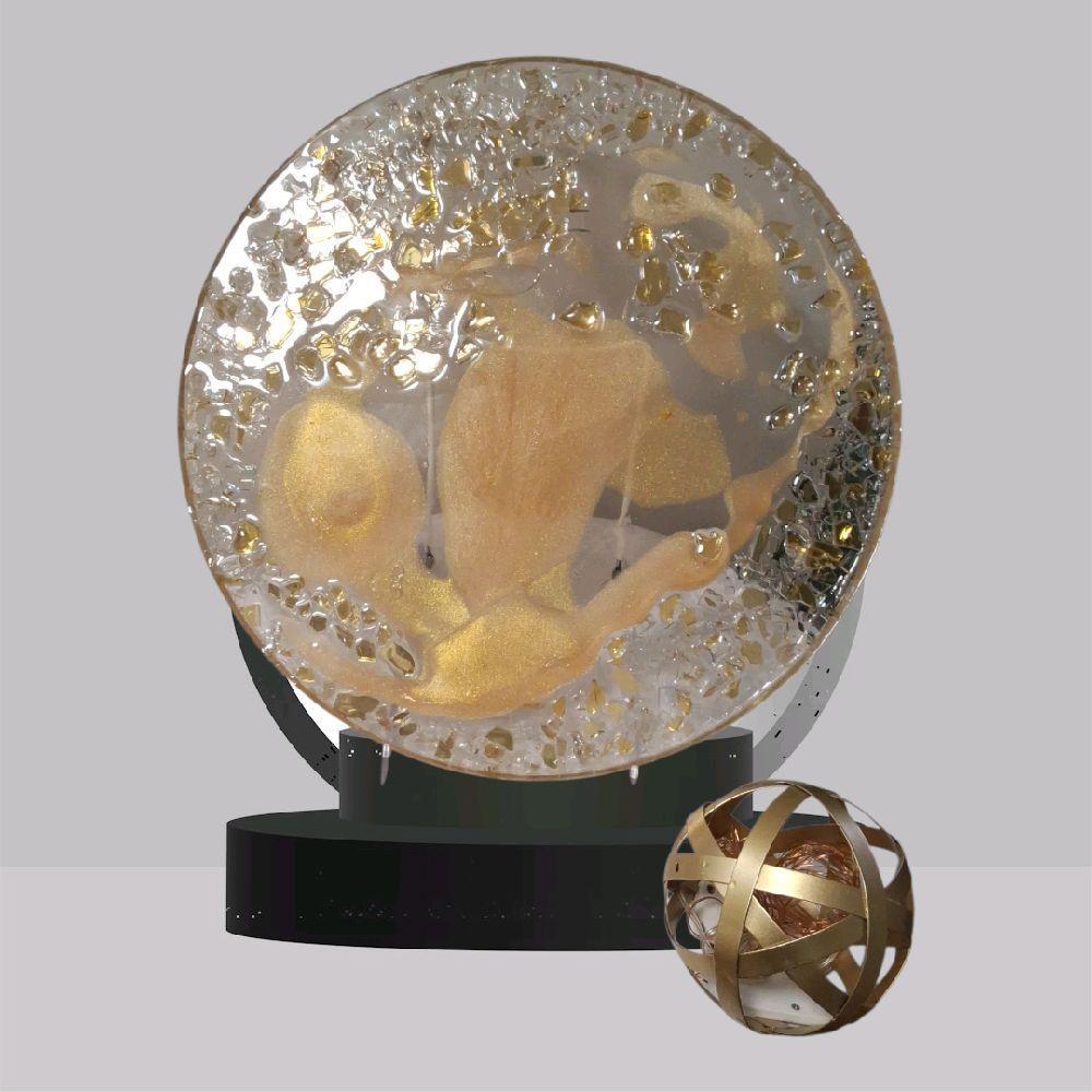 3D Resin Tray, Golden Peach with Gold Crystals, Elegant Home Decor