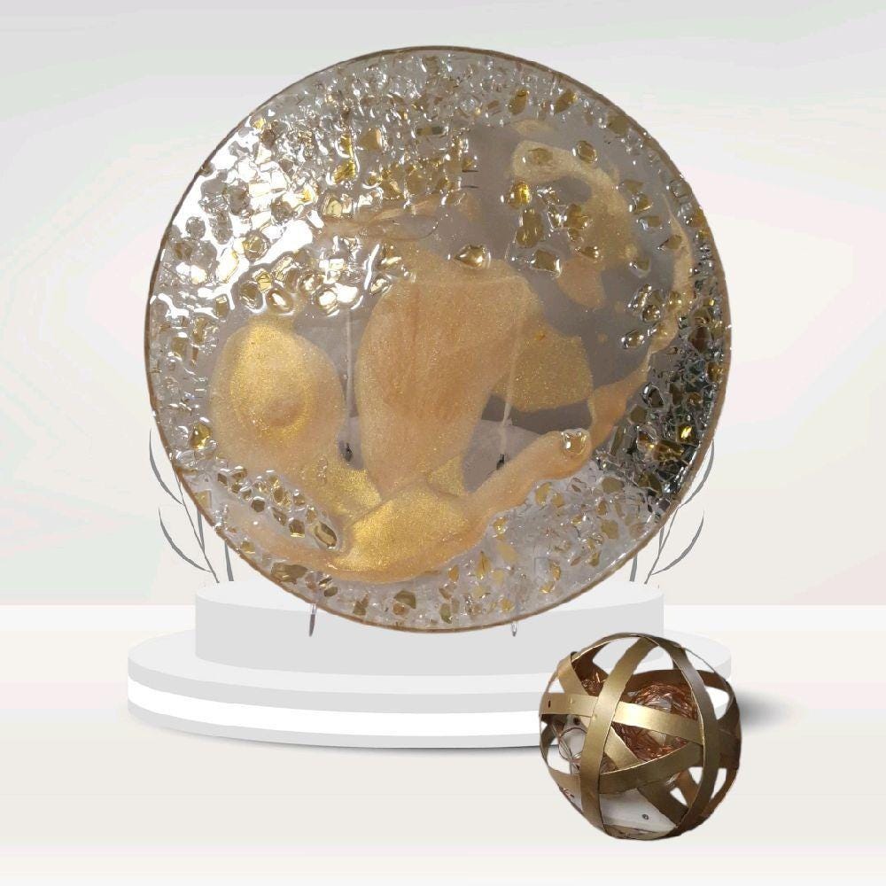 3D Resin Tray, Golden Peach with Gold Crystals, Elegant Home Decor
