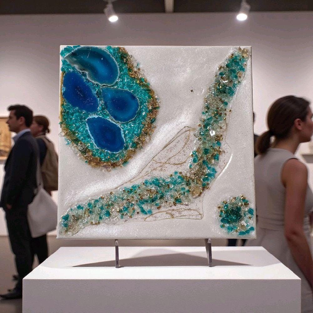 Aqua Blue Crystal Resin Artwork – Hanging Home Decor. Size 10x10
