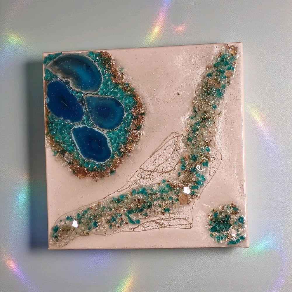 Aqua Blue Crystal Resin Artwork – Hanging Home Decor. Size 10x10
