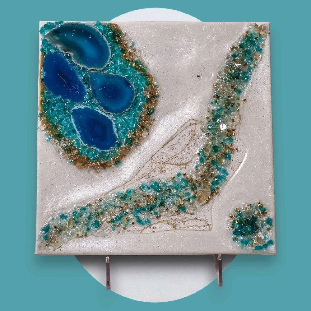 Aqua Blue Crystal Resin Artwork – Hanging Home Decor. Size 10x10