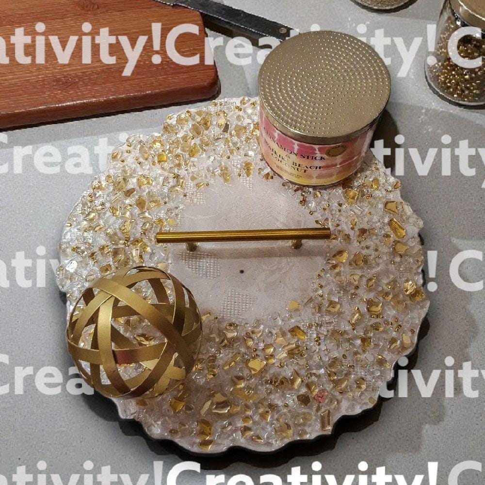 Hand-Designed Gold & Clear Crystal Tray - Elegant 3D Organizer