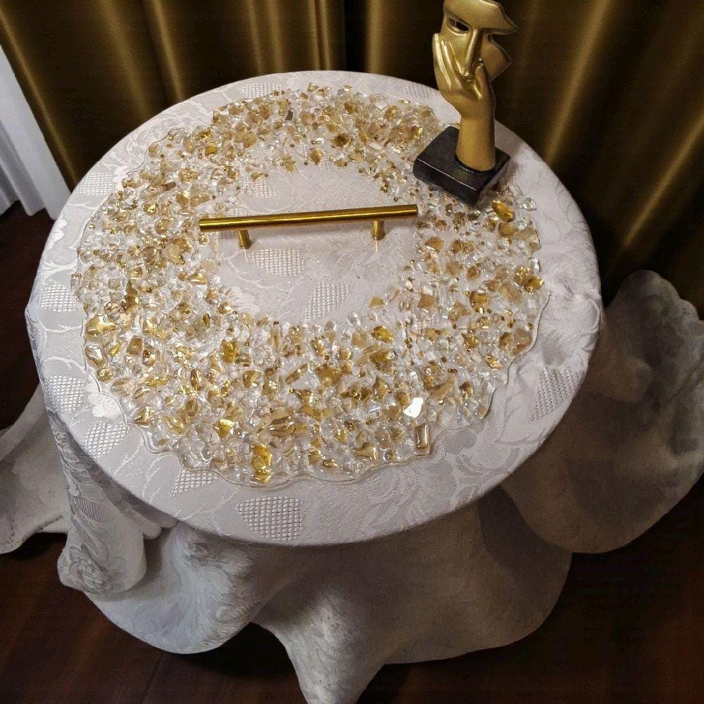 Hand-Designed Gold & Clear Crystal Tray - Elegant 3D Organizer