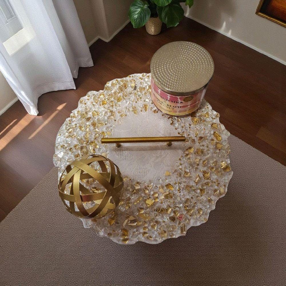 Hand-Designed Gold & Clear Crystal Tray - Elegant 3D Organizer