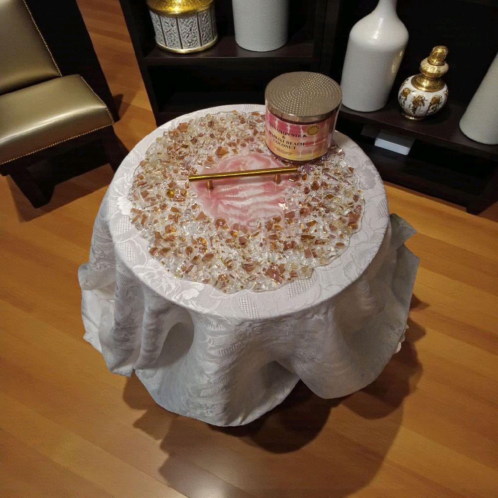 Hand-Designed Rose Pink Crystal Tray – Elegant Home Decor (13x13 inches)