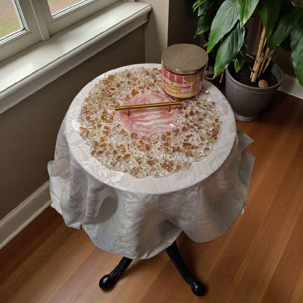Hand-Designed Rose Pink Crystal Tray – Elegant Home Decor (13x13 inches)