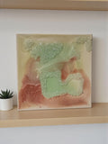 Iridescent Crystal Resin Painting - Pink, Aqua Green Hanging Decor. Size 10x10