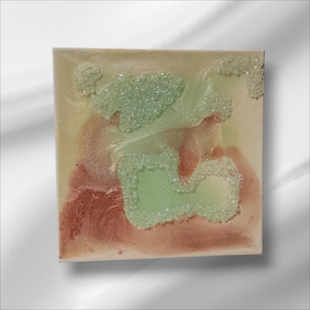 Iridescent Crystal Resin Painting - Pink, Aqua Green Hanging Decor. Size 10x10