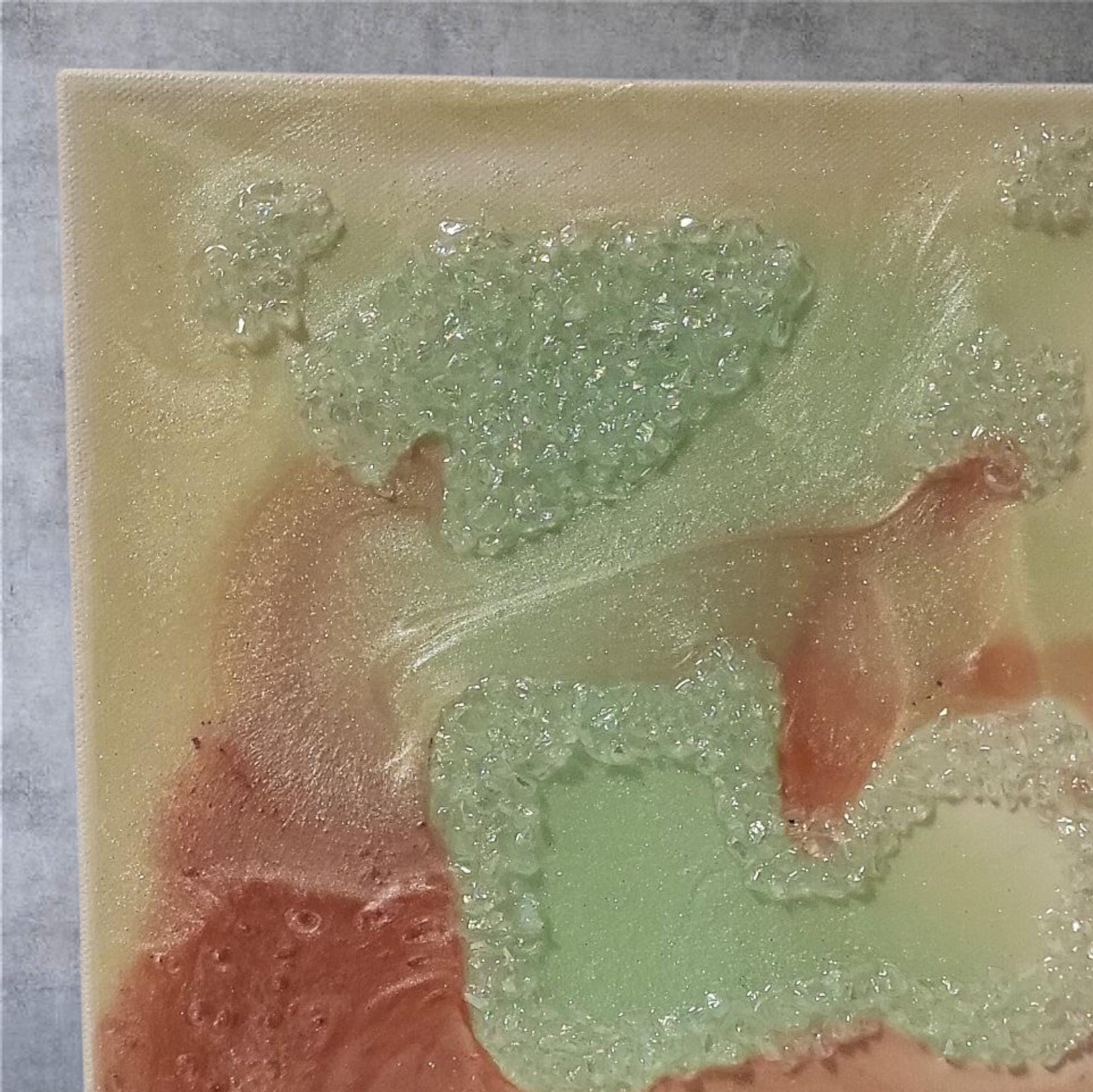 Iridescent Crystal Resin Painting - Pink, Aqua Green Hanging Decor. Size 10x10