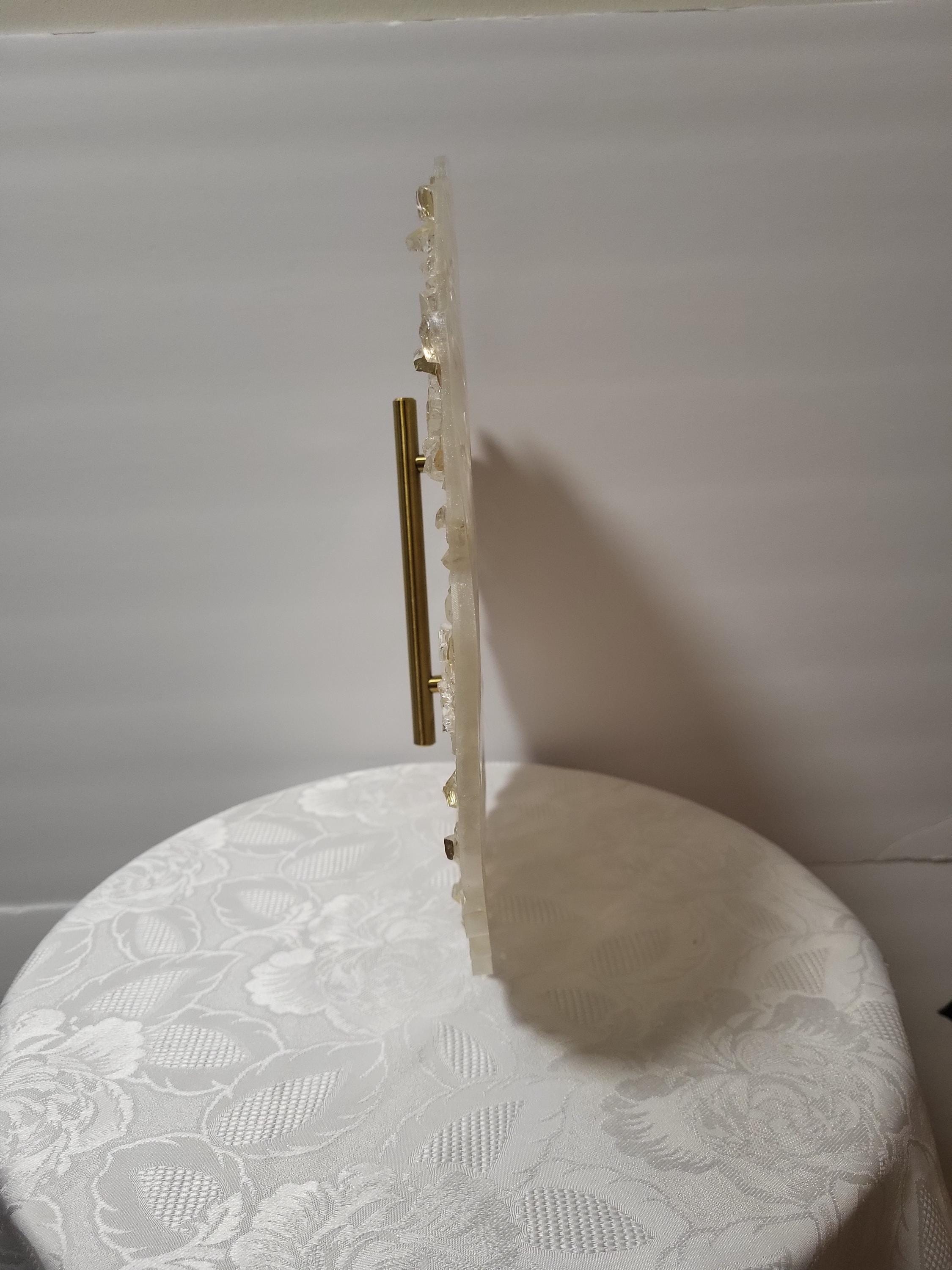 Marble White Resin Tray with Gold Crystals - Glam Home Decor