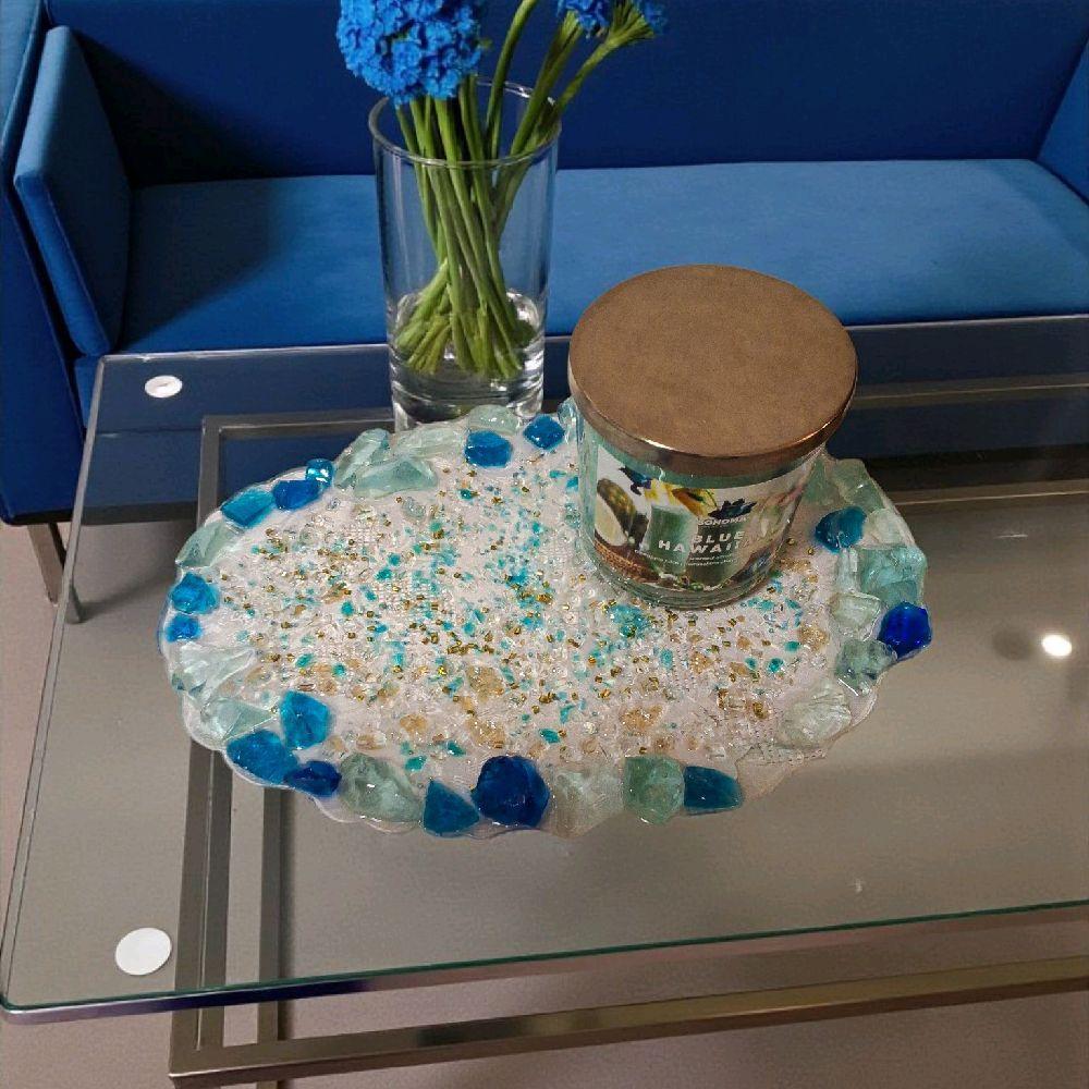 3D Blue & Aqua Stone Trinket Tray - Crystal Home Decor
