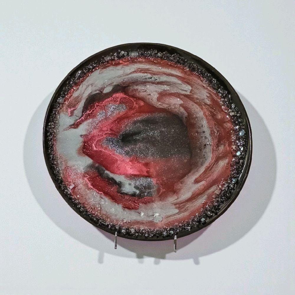 Crimson Red Resin Tray with Crystals, 3D Artwork Design