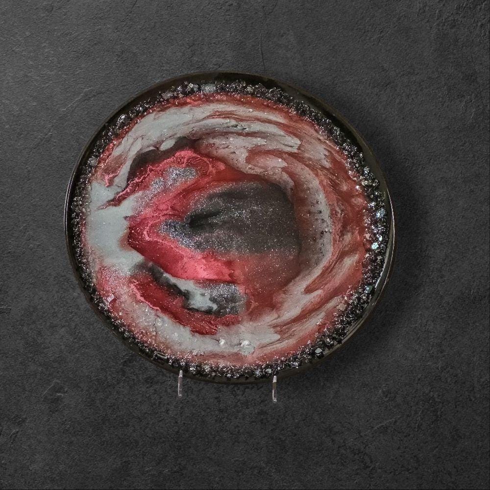 Crimson Red Resin Tray with Crystals, 3D Artwork Design