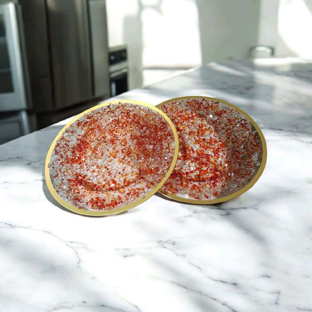 Red Resin Crystallized Charger Plate, Wedding Anniversary Holiday Decor